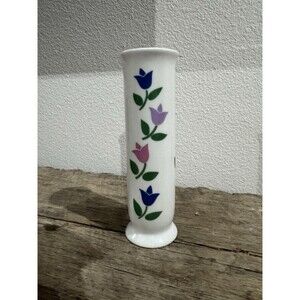 Vintage FTD Tall  Bud Vase Blue Purple Pink Tulips 6.5" 1988